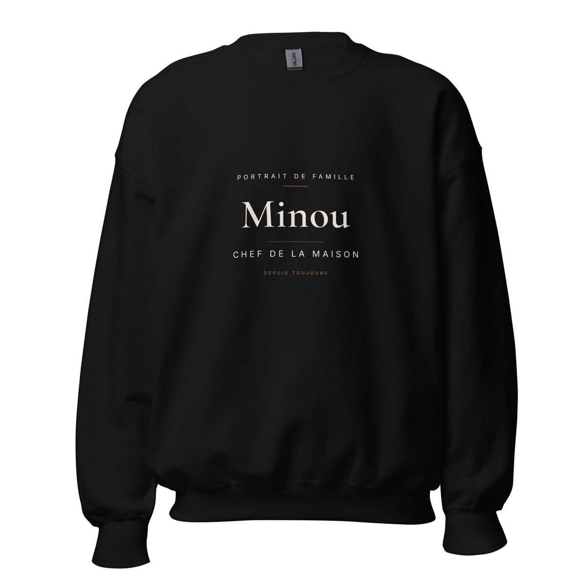 Sweat noir personnalisé avec le prénom d'un chat en typographie