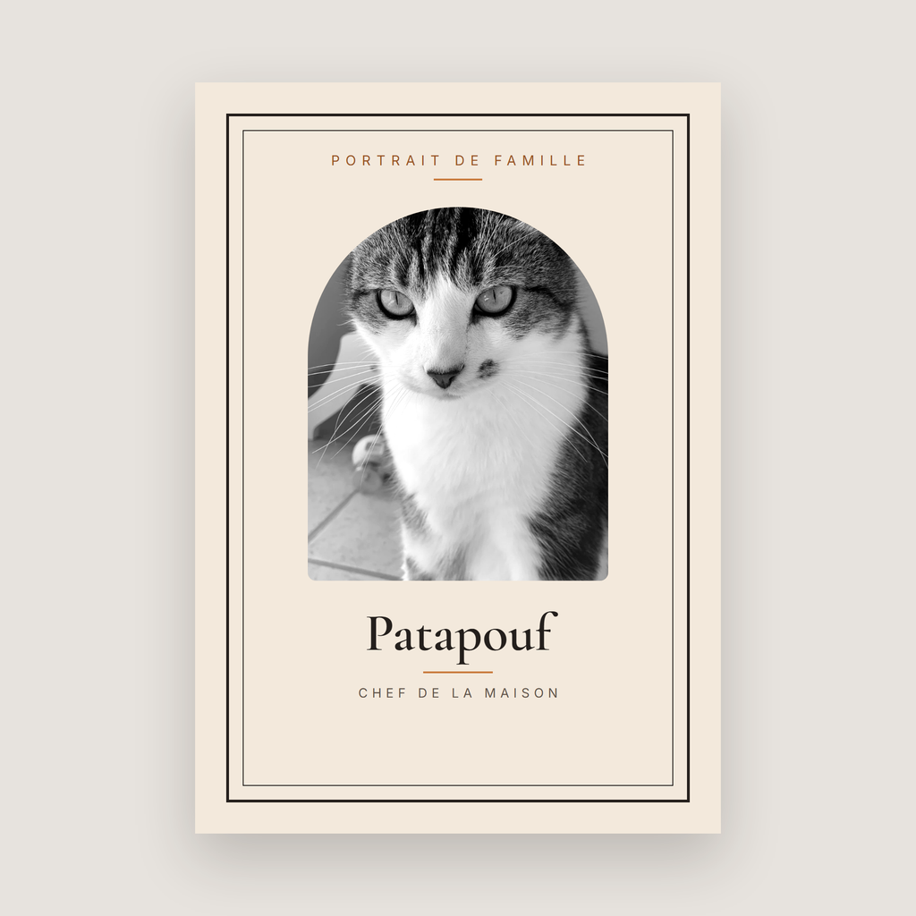 Affiche portrait de chat personnalisée — même portrait en noir et blanc
