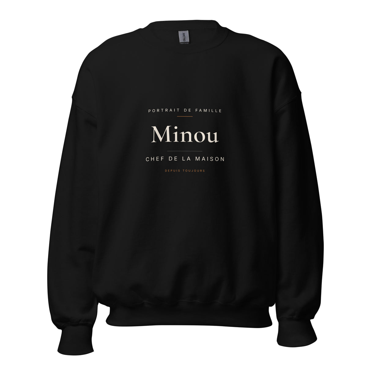 Sweat noir personnalisé avec le prénom de votre chat, vue de face