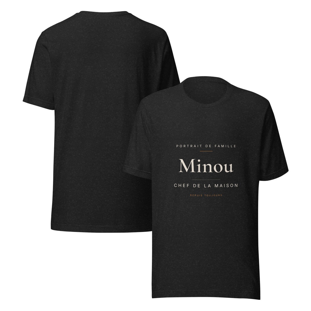 T-shirt chat personnalisé au prénom, vue de face et de dos